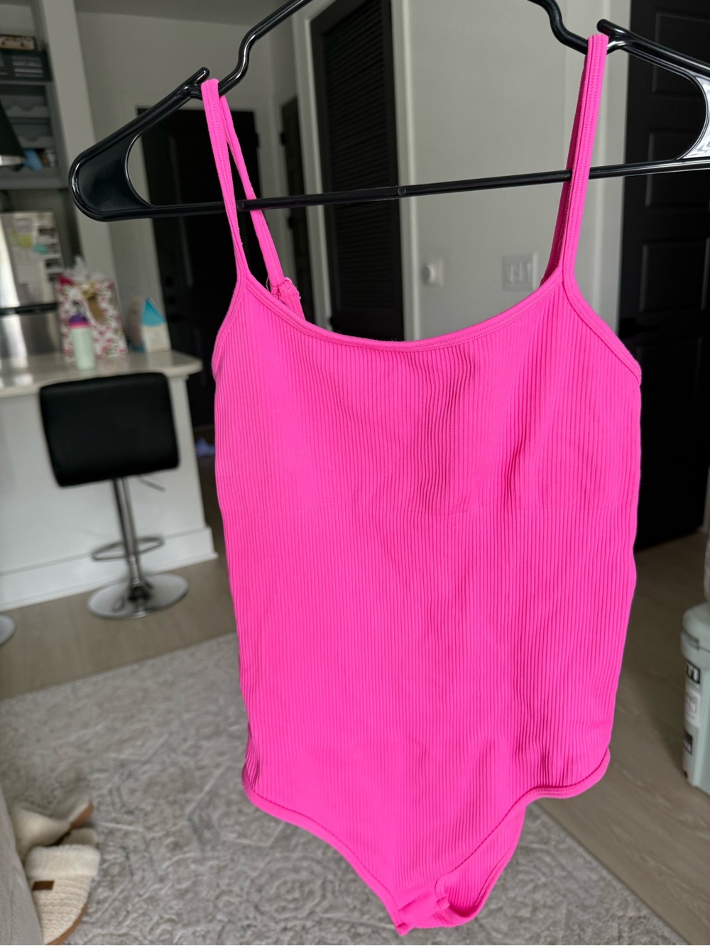 Ribbed Hot Pink Cami Bodysuit with Adjustable Straps